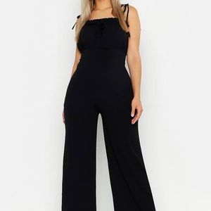 Boohoo Plus Ruched Bust Tie Shoulder Culotte Jumpsuit